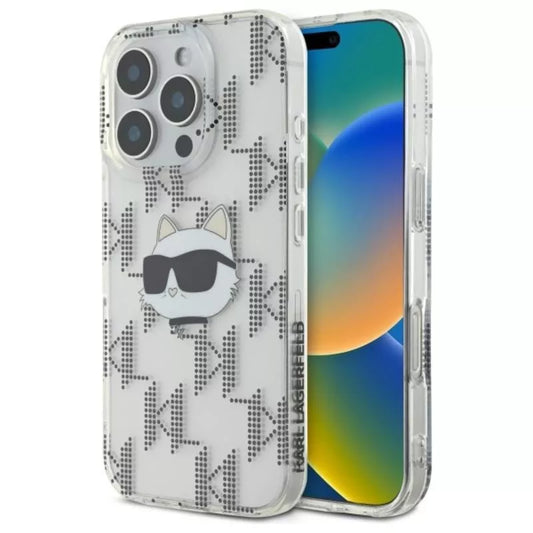 Karl Lagerfeld IML Choupette Galva Elektro dengtas Dėklas iPhone 16 Pro Max (skaidrus)