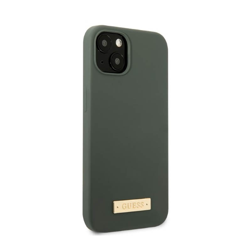 Guess Silicone Logo Plate MagSafe – dėklas, skirtas „iPhone 13“ (žalias)