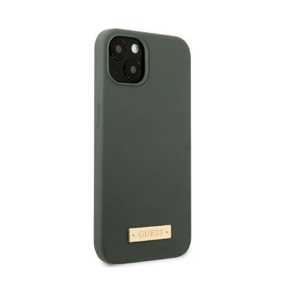 Guess Silicone Logo Plate MagSafe – dėklas, skirtas „iPhone 13“ (žalias)