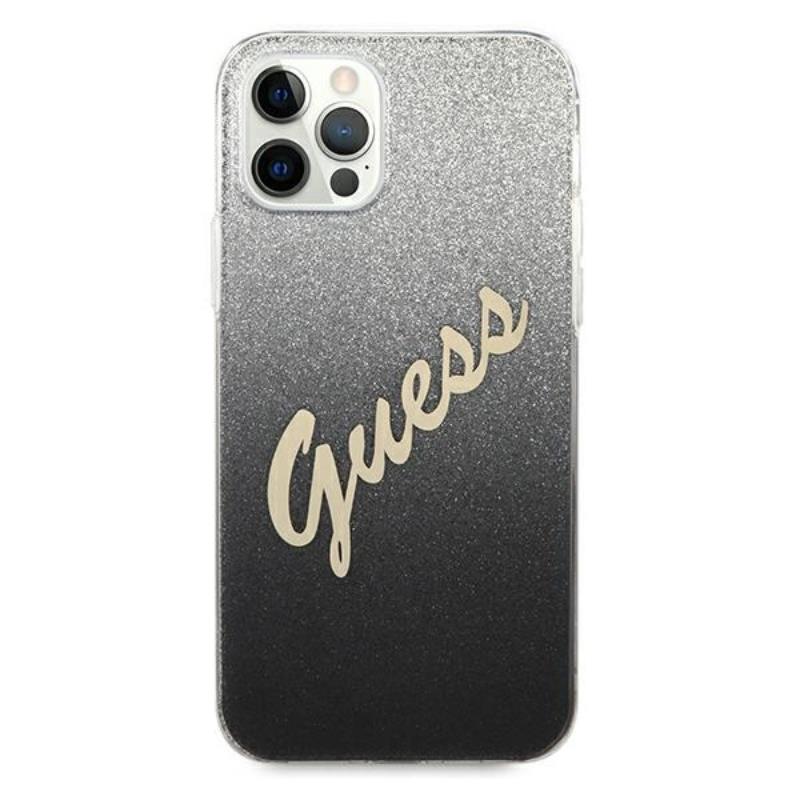 Guess Glitter Gradient Script - dėklas skirtas iPhone 12 Pro Max (juodas)