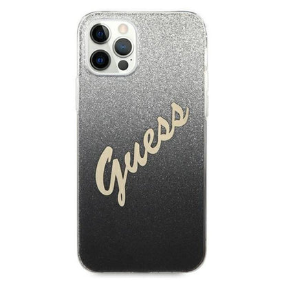 Guess Glitter Gradient Script - dėklas skirtas iPhone 12 Pro Max (juodas)