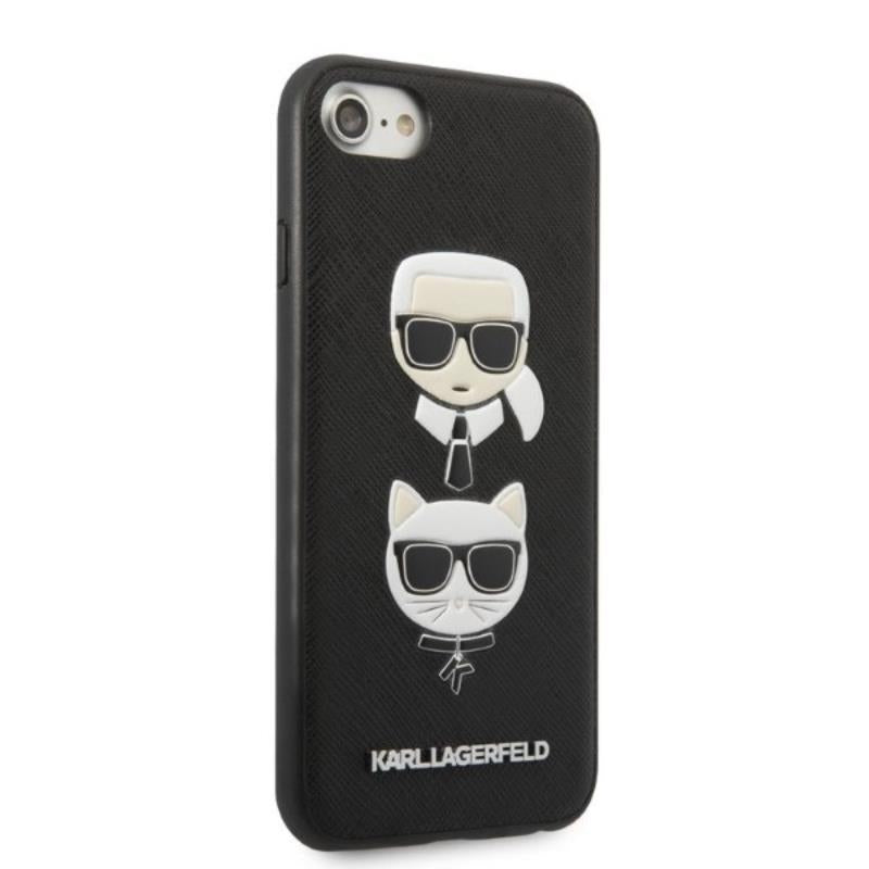 Karl Lagerfeld Saffiano Karl & Choupette Heads - dėklas skirtas iPhone SE 2022 / SE 2020 / 8 / 7 (Juodas)
