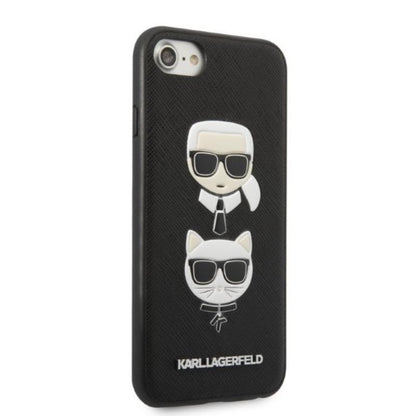 Karl Lagerfeld Saffiano Karl & Choupette Heads - dėklas skirtas iPhone SE 2022 / SE 2020 / 8 / 7 (Juodas)
