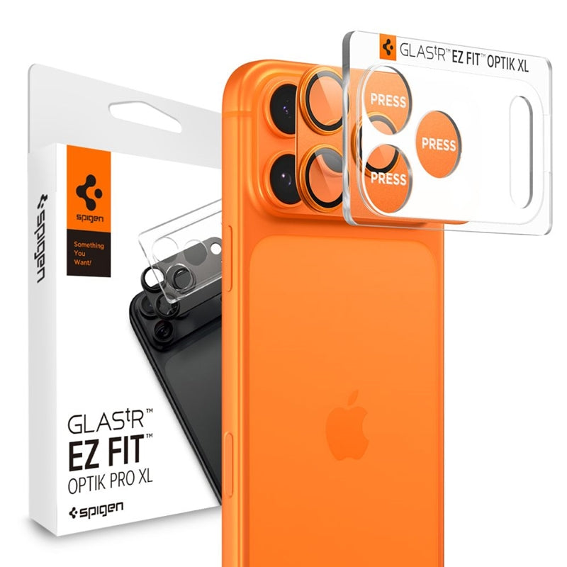 Spigen Optik Pro XL Glas.TR EZ Fit - Kameros objektyvo apsauginis stiklas iPhone 17 Pro (Oranžinis)