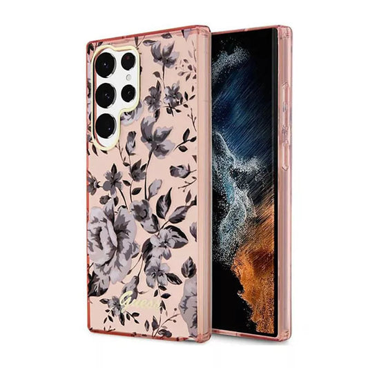 Guess Flower Collection – dėklas, skirtas Samsung Galaxy S23 Ultra (rožinis)