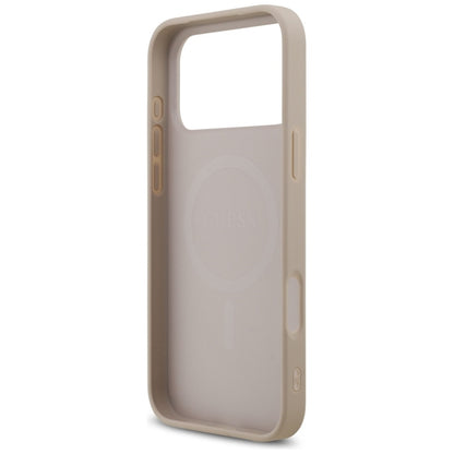 Guess 4G Spausdintos juostelės MagSafe dėklas iPhone 17 Pro Max (rožinis)