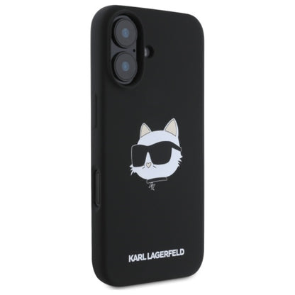 Karl Lagerfeld Silicone Choupette Head Print MagSafe - dėklas iPhone 16 (juodas)
