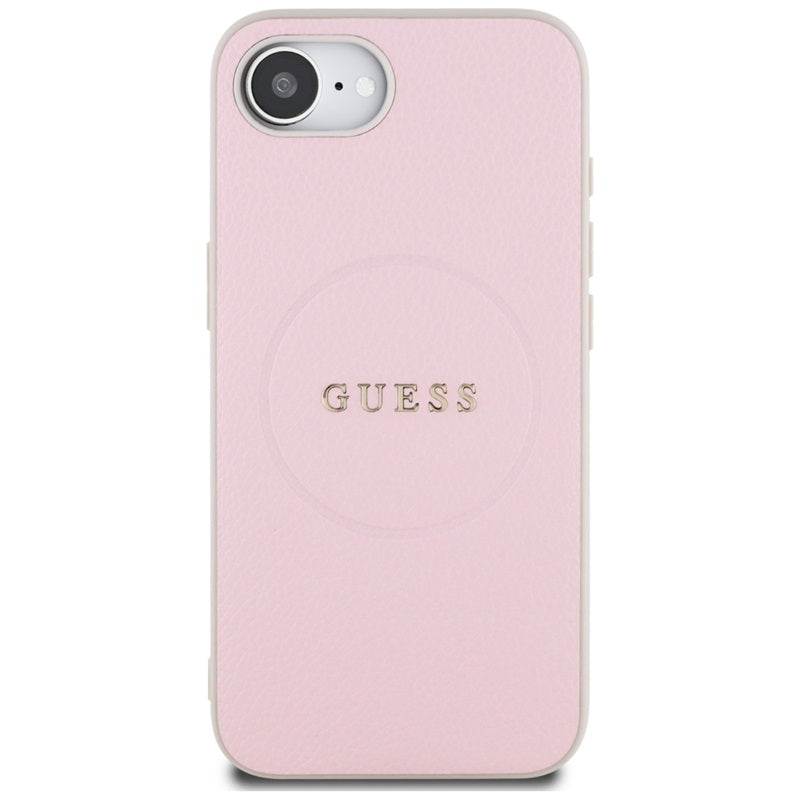 Guess Grained Ring MagSafe – dėklas, skirtas iPhone 16e (rožinis)