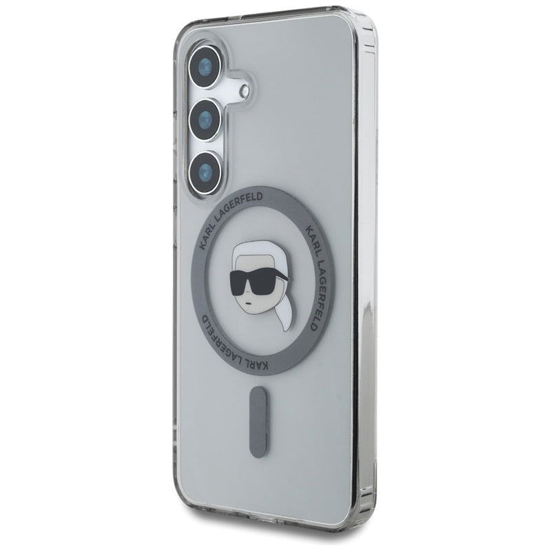 Karl Lagerfeld Button Karl Head Printed Logo MagSafe - dėklas, skirtas Samsung Galaxy S25 (juoda)