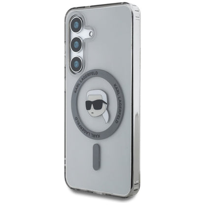 Karl Lagerfeld Button Karl Head Printed Logo MagSafe - dėklas, skirtas Samsung Galaxy S25 (juoda)