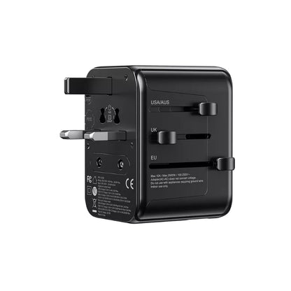 WEKOME WP-U03 Pop Digital Series - EU / UK / US / AU Įkroviklis / Kelioninis Adapteris + 3x USB-C ir 2x USB-A 30W (Juoda)