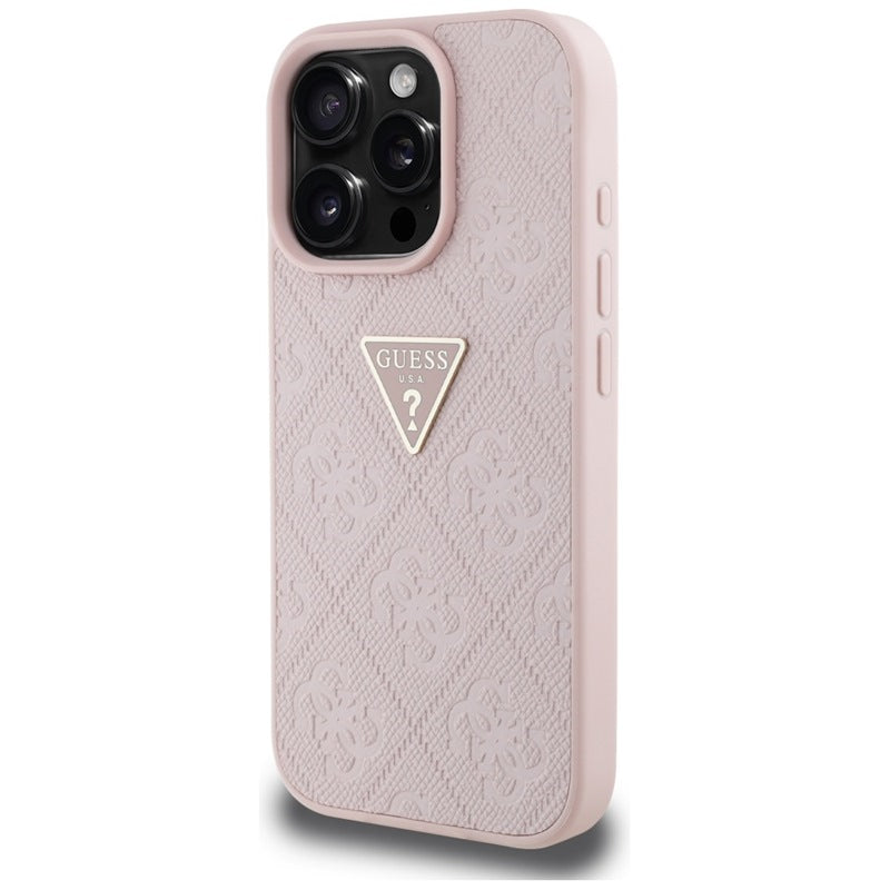 Guess Hot Stamp 4G Pattern Triangle Metal Logo - „iPhone 16 Pro“ dėklas (rožinis)