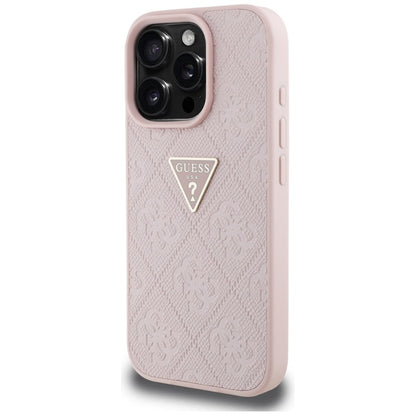 Guess Hot Stamp 4G Pattern Triangle Metal Logo - „iPhone 16 Pro“ dėklas (rožinis)