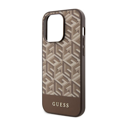 Guess GCube Stripes MagSafe – Dėklas, skirtas „iPhone 14 Pro Max“ (ruda)