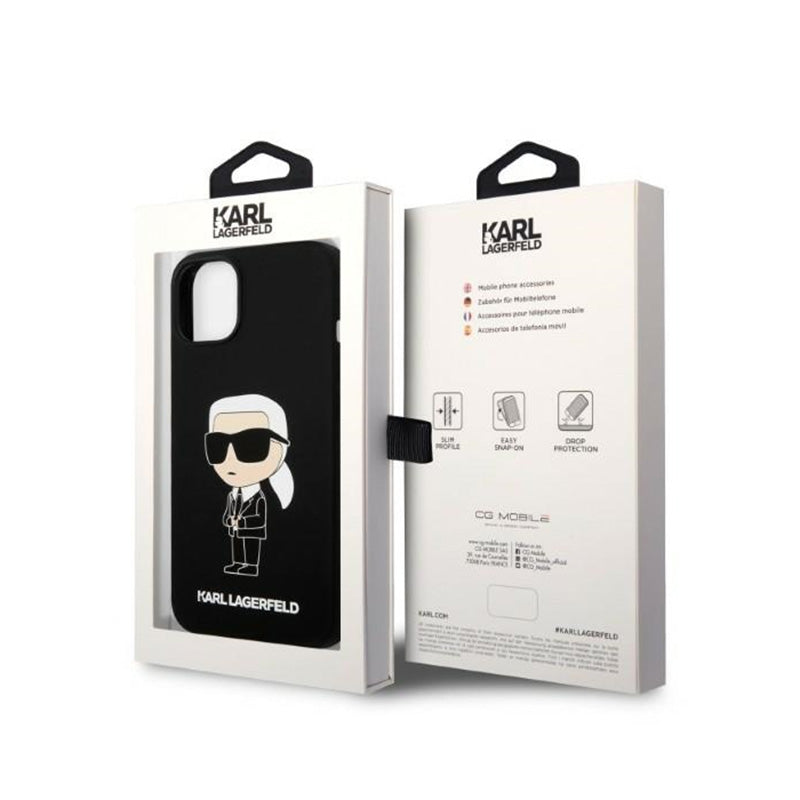 Karl Lagerfeld Silikoninis Ikonik MagSafe Dėklas – iPhone 15 Plus / 14 Plus (juodas)