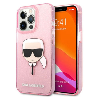 Karl Lagerfeld Karl’o galvos blizgučių dėklas, skirtas „iPhone 13 Pro Max“ (rožinis)