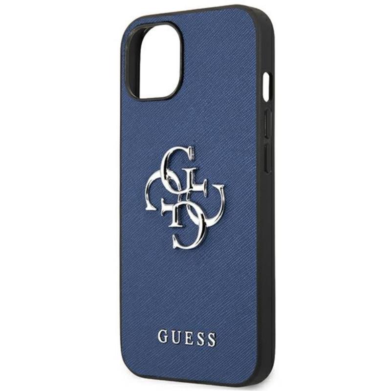 Guess Saffiano 4G Didelis Sidabrinis Logotipas – dėklas iPhone 13 mini (mėlynas)