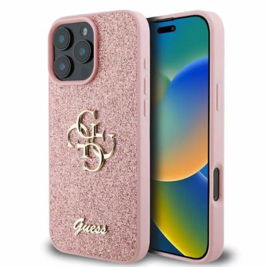 Guess Fixed Glitter Big 4G – dėklas iPhone 16 Pro Max (rožinis)