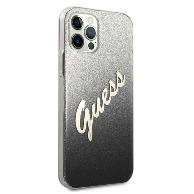 Guess Glitter Gradient Script - dėklas skirtas iPhone 12 Pro Max (juodas)