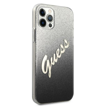 Guess Glitter Gradient Script - dėklas skirtas iPhone 12 Pro Max (juodas)