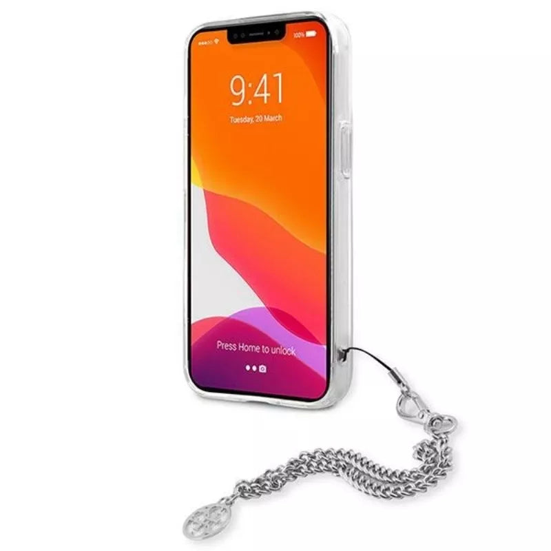 Guess Peony Chain Handle - Dėklas skirtas iPhone 13 mini (sidabrinis)