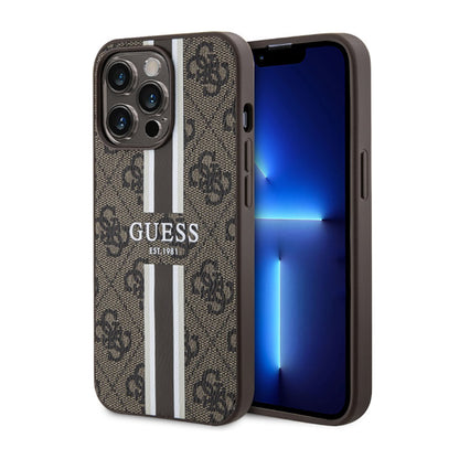 Guess 4G Printed Stripes MagSafe – dėklas, skirtas „iPhone 13 Pro“ (rudas)