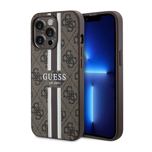 Guess 4G Printed Stripes MagSafe – dėklas, skirtas „iPhone 13 Pro“ (rudas)