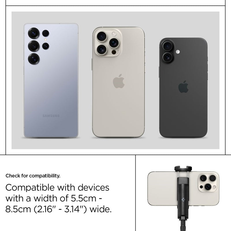 Spigen S541W „Bluetooth“ asmenukių trikojis / lazda – išmaniojo telefono trikojis / asmenukių lazdos laikiklis (Juodas)