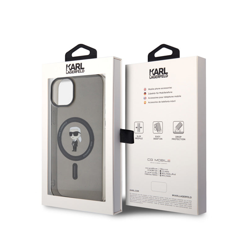 Karl Lagerfeld IML Ikonik MagSafe – dėklas iPhone 15 Plus (juodas)