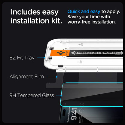 Spigen GLAS.TR EZ FIT Privacy – grūdintas stiklas su privatumo filtru, skirtas iPhone 15 Plus / 16 Plus