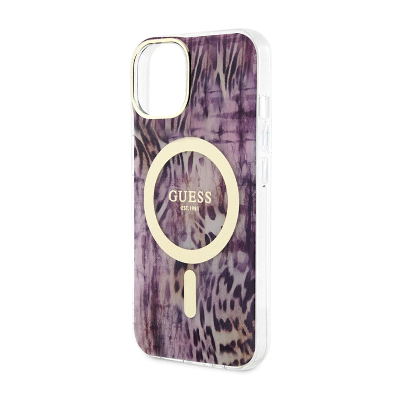 Guess Leopard MagSafe – Dėklas iPhone 14 (rožinis)