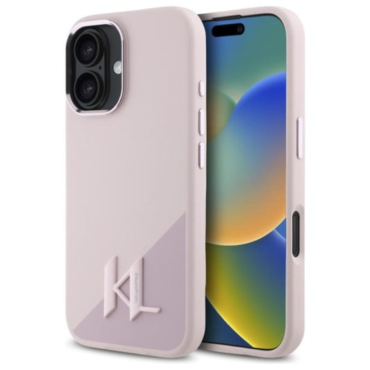 „Karl Lagerfeld Silicone Shadow Metal Initial MagSafe“ – dėklas skirtas „iPhone 16“ (rožinis)