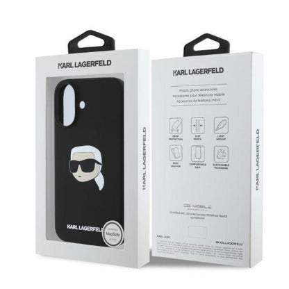 Karl Lagerfeld Silicone Karl Head Print MagSafe – dėklas, skirtas iPhone 16 (juodas)