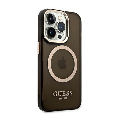 Guess Gold Outline Translucent MagSafe – dėklas iPhone 14 Pro Max (juodas)