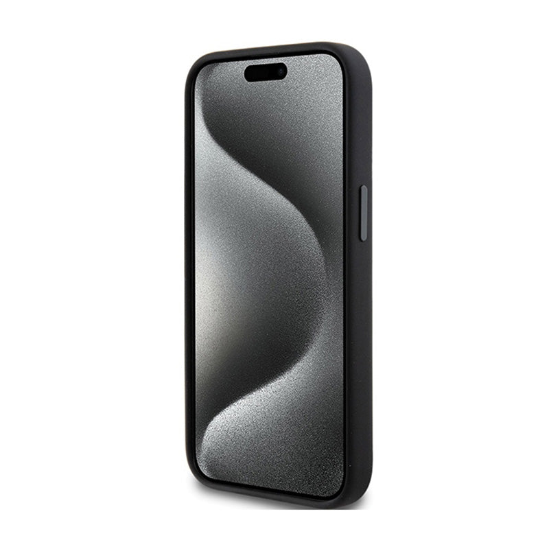 Karl Lagerfeld silikoninis "Choupette" metalinis segtukas – „iPhone 15 Plus“ dėklas (juodas)