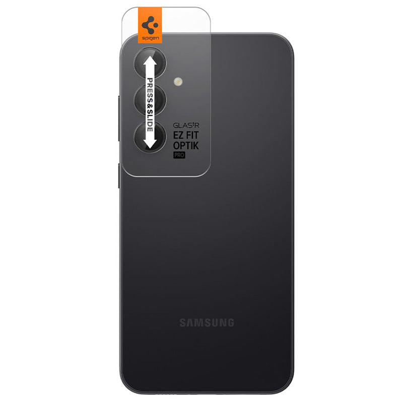 Spigen Optik Pro GLAS.TR EZ Fit kameros apsauga 2-Pack - Lęšio apsauginis stiklas skirtas Samsung Galaxy S23 FE (2 vnt) (juoda)