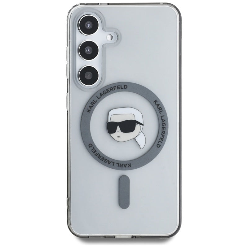 Karl Lagerfeld Button Karl Head Printed Logo MagSafe - dėklas, skirtas Samsung Galaxy S25 (juoda)