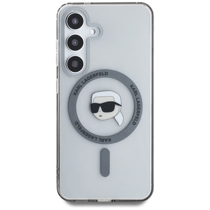 Karl Lagerfeld Button Karl Head Printed Logo MagSafe - dėklas, skirtas Samsung Galaxy S25 (juoda)
