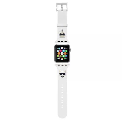 Karl Lagerfeld Silicone Karl & Choupette Heads - laikrodžio apyrankė, skirta Apple Watch 42/44/45 mm (balta)