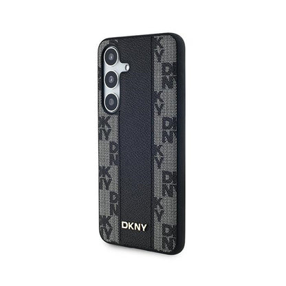 DKNY Leather Checkered Mono Pattern MagSafe - dėklas Samsung Galaxy S24+ (juodas)