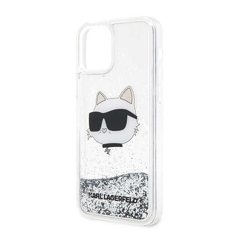 Karl Lagerfeld Liquid Glitter NFT Choupette Head - "iPhone 12" / "iPhone 12 Pro" dėklas (sidabrinis)