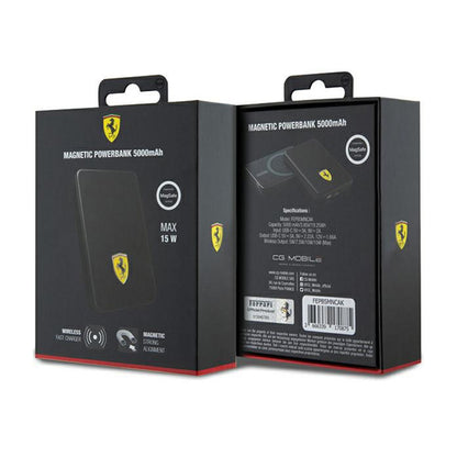 Ferrari Metalinis Logotipas „MagSafe“ – indukcinis maitinimo blokas 5000 mAh 15 W „MagSafe“ (juodas)