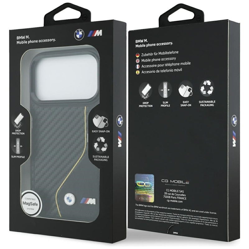 BMW M Carbon Line & Logo MagSafe dėklas iPhone 17 Pro (geltonas)