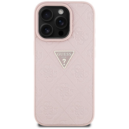 Guess Hot Stamp 4G Pattern Triangle Metal Logo - „iPhone 16 Pro“ dėklas (rožinis)
