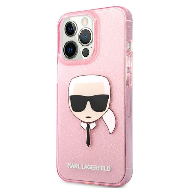 Karl Lagerfeld Karl’o galvos blizgučių dėklas, skirtas „iPhone 13 Pro Max“ (rožinis)