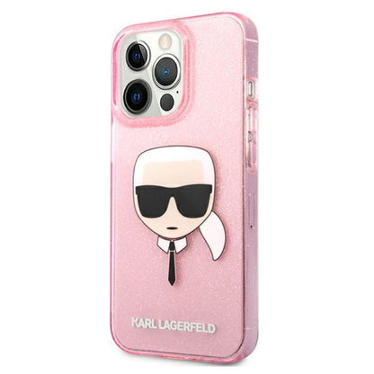 Karl Lagerfeld Karl’o galvos blizgučių dėklas, skirtas „iPhone 13 Pro Max“ (rožinis)