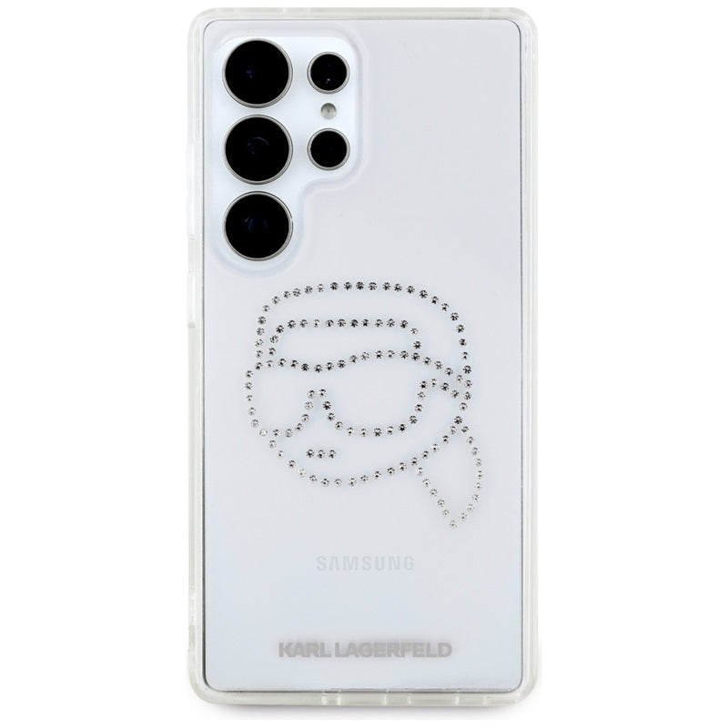 Karl Lagerfeld Rhinestones Karl Head Logo – dėklas, skirtas „Samsung Galaxy S25 Ultra“ (skaidrus)