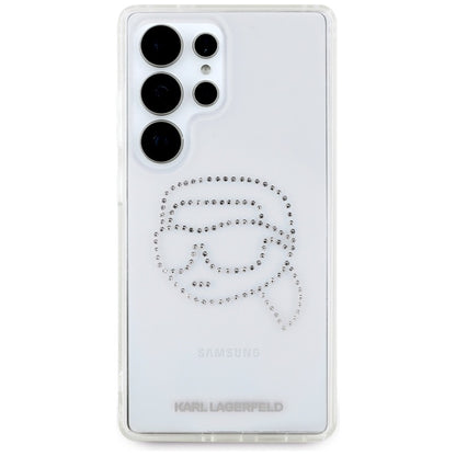 Karl Lagerfeld Rhinestones Karl Head Logo – dėklas, skirtas „Samsung Galaxy S25 Ultra“ (skaidrus)