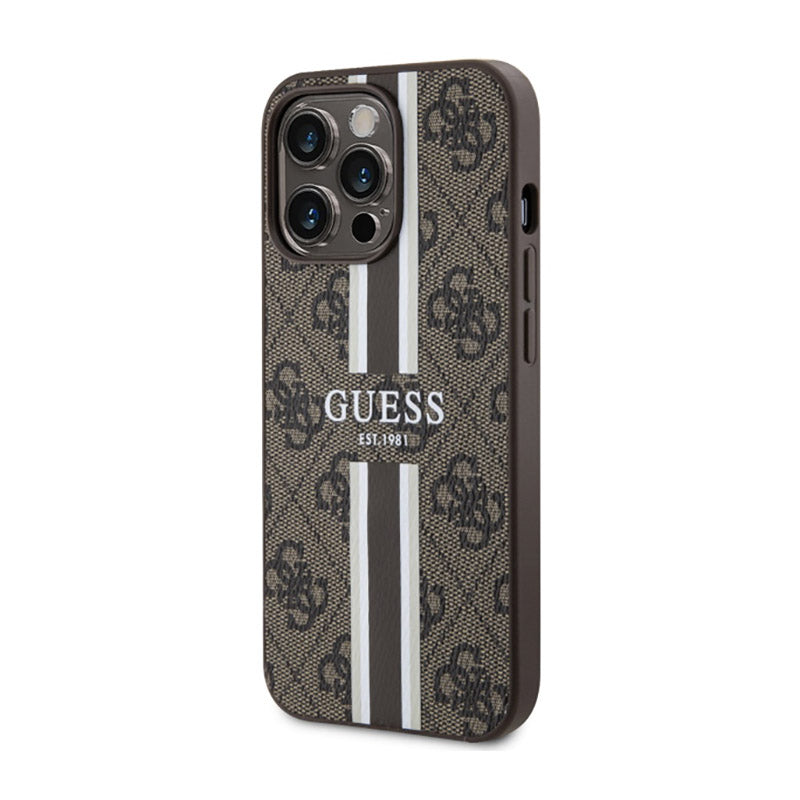 Guess 4G Printed Stripes MagSafe – dėklas, skirtas „iPhone 13 Pro“ (rudas)