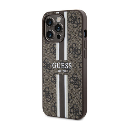 Guess 4G Printed Stripes MagSafe – dėklas, skirtas „iPhone 13 Pro“ (rudas)